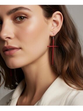 Clover Red Cross Drop Earrings - Women Jewelry